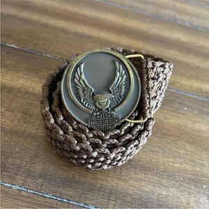 Harley Davidson Parts Eagle Emblem Belt Buckle Vtg 70s Jostens Macrame Belt